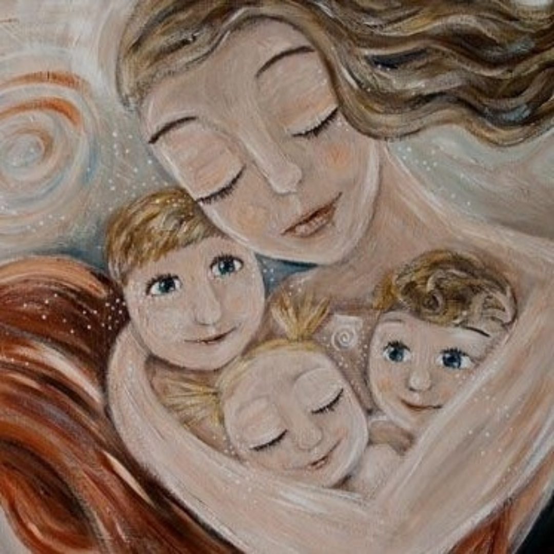 Три сына и дочка. Художница Кэти Берггрен. Мама с тремя детьми. Иллюстрация мама с тремя детьми. Нарисовать маму с ребенком.